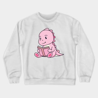 Cute Pink Dinosaur Read Book - Dinosaur Birthday Crewneck Sweatshirt